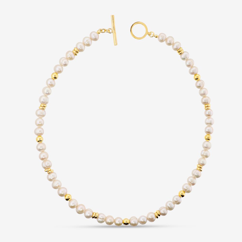 Italian Oval Pearl Necklace With T-Bar