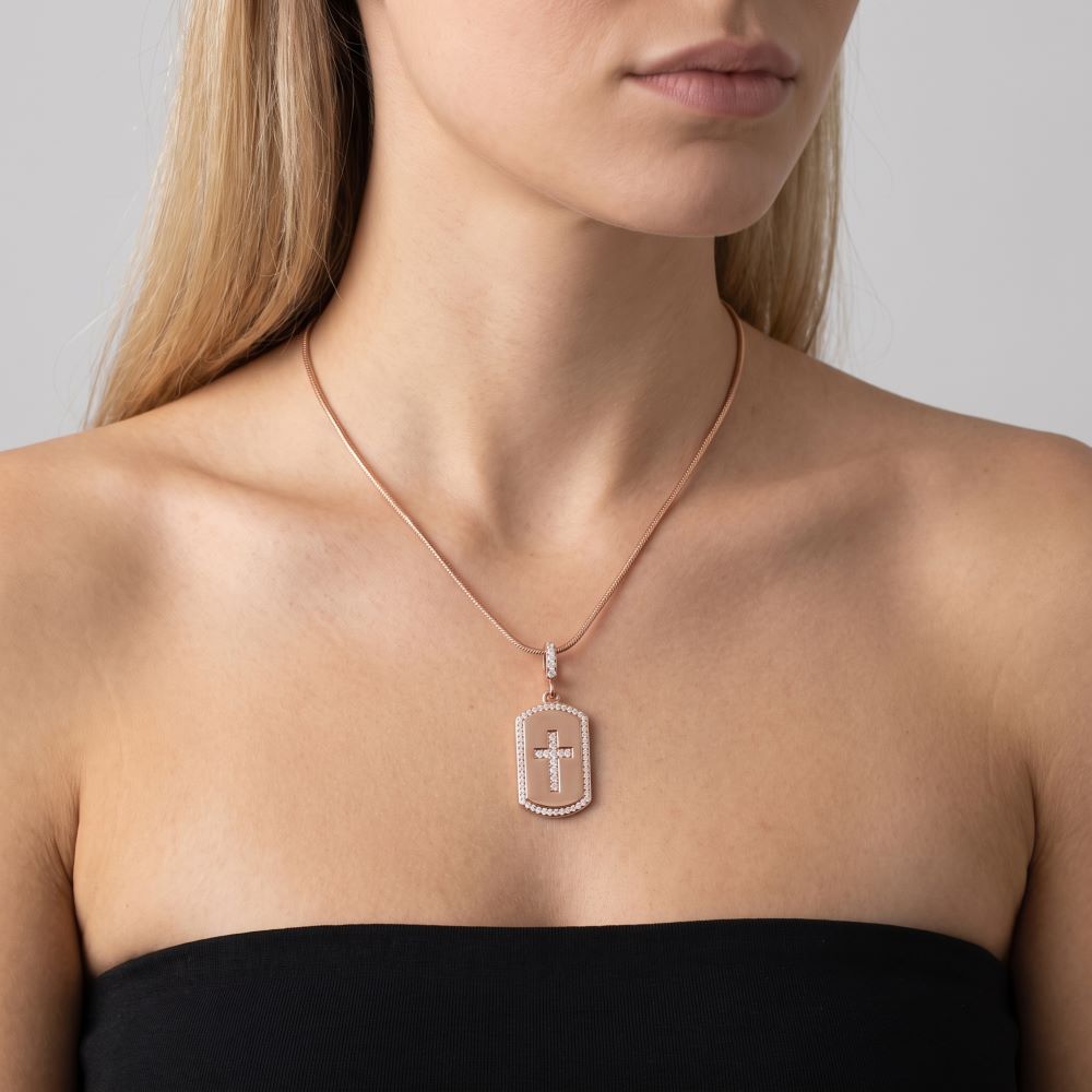 Italian Tag Style Stone Cross Enhancer Pendant