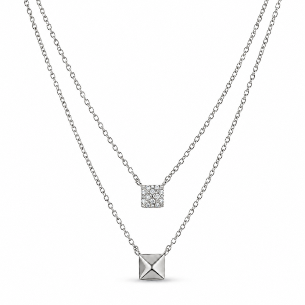 Italian Couture Inspired Pave' Double Strand Pyramid Necklace