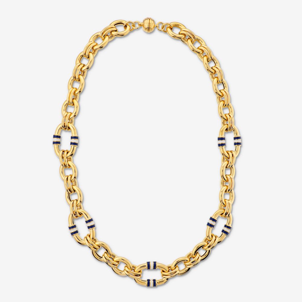 Italian Handmade Bespoke Status Link And Enamel Necklace, Yellow Gold