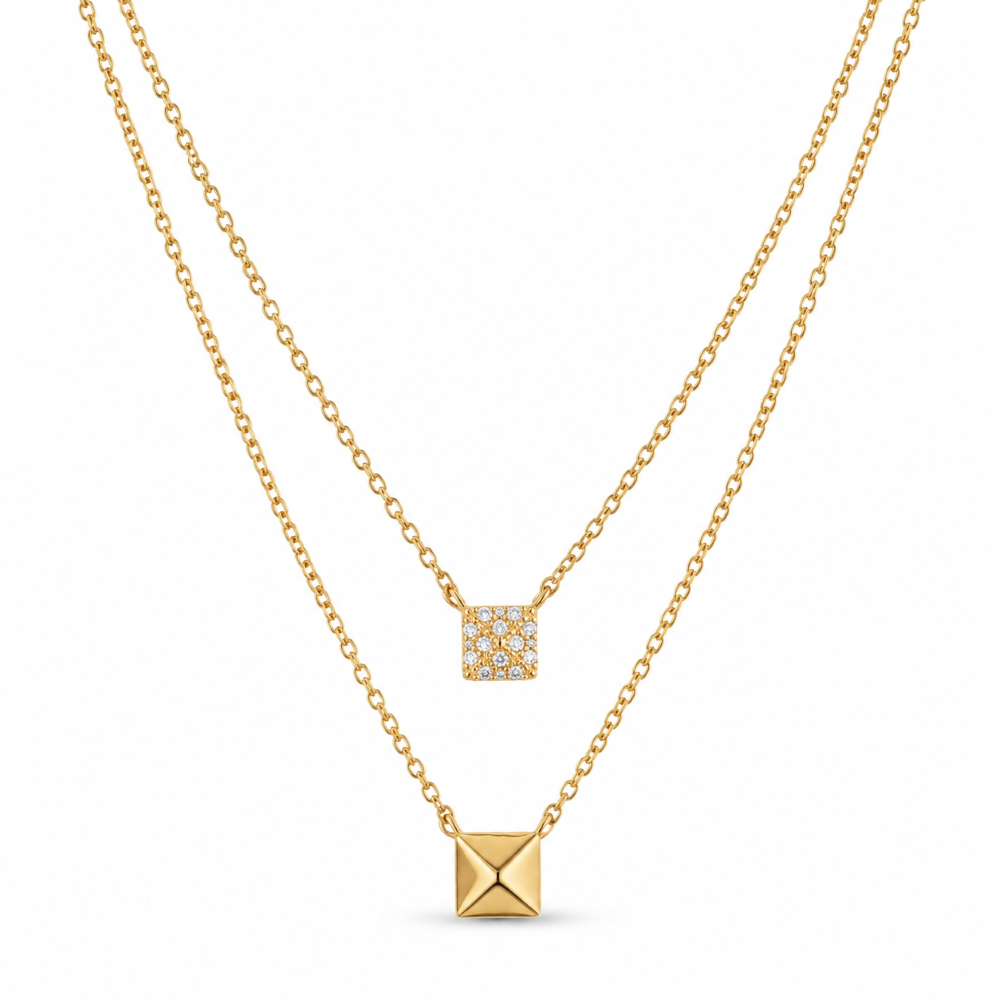Italian Couture Inspired Pave' Double Strand Pyramid Necklace