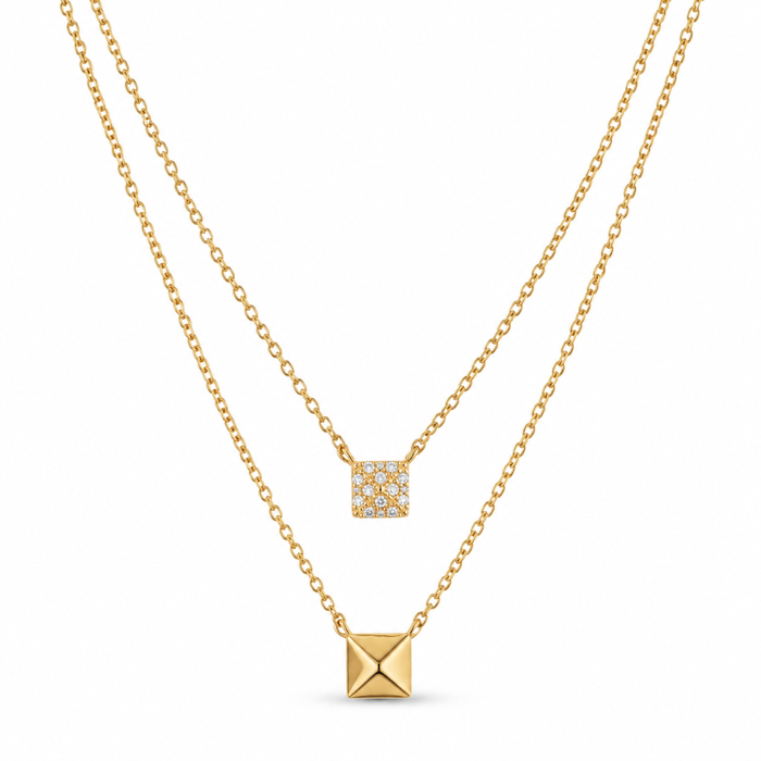 Italian Couture Inspired Pave' Double Strand Pyramid Necklace