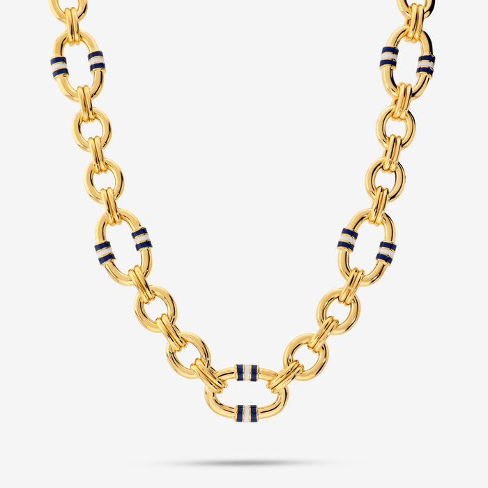 Italian Handmade Bespoke Status Link And Enamel Necklace, Yellow Gold