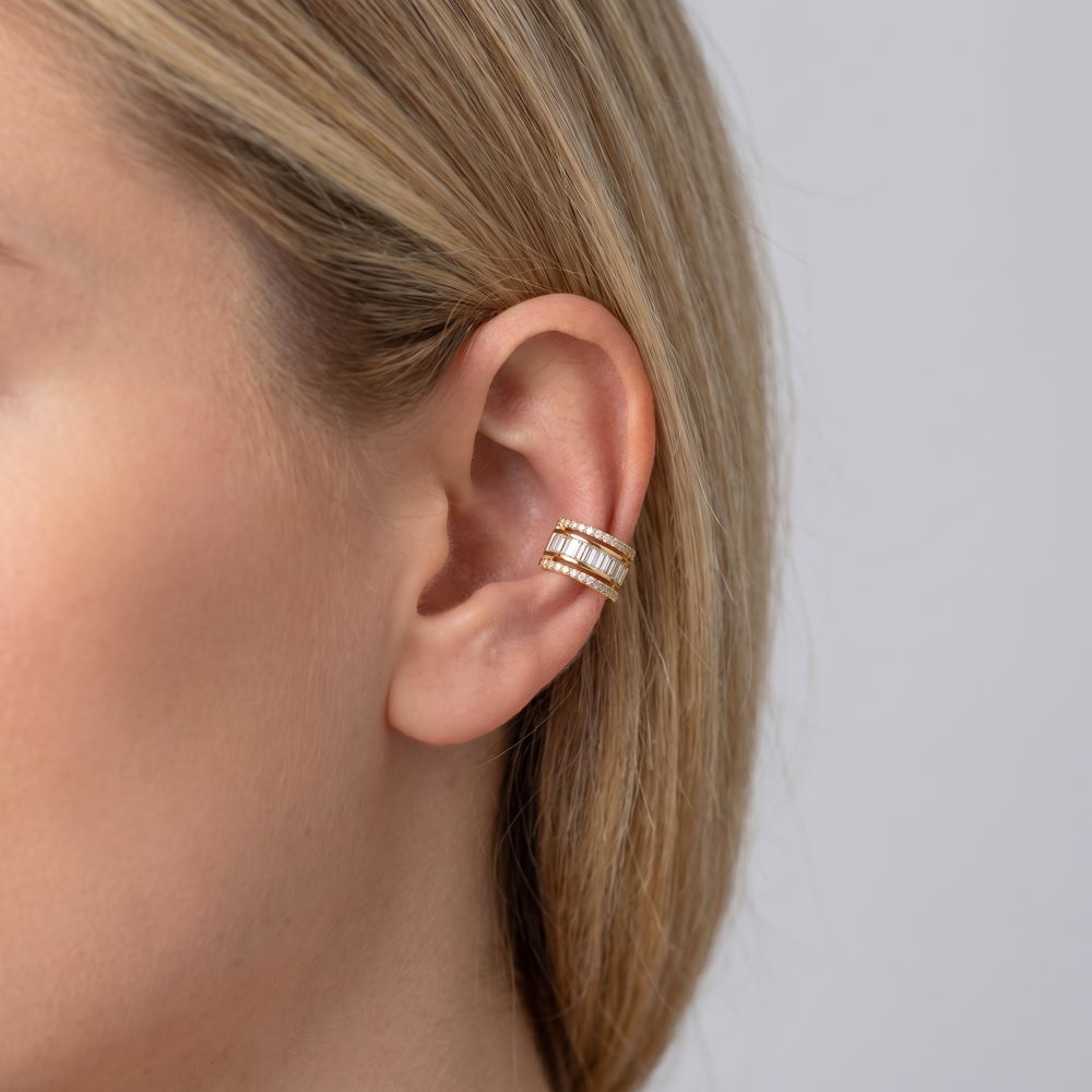 Italian Baguette And Pave Earring Cuff