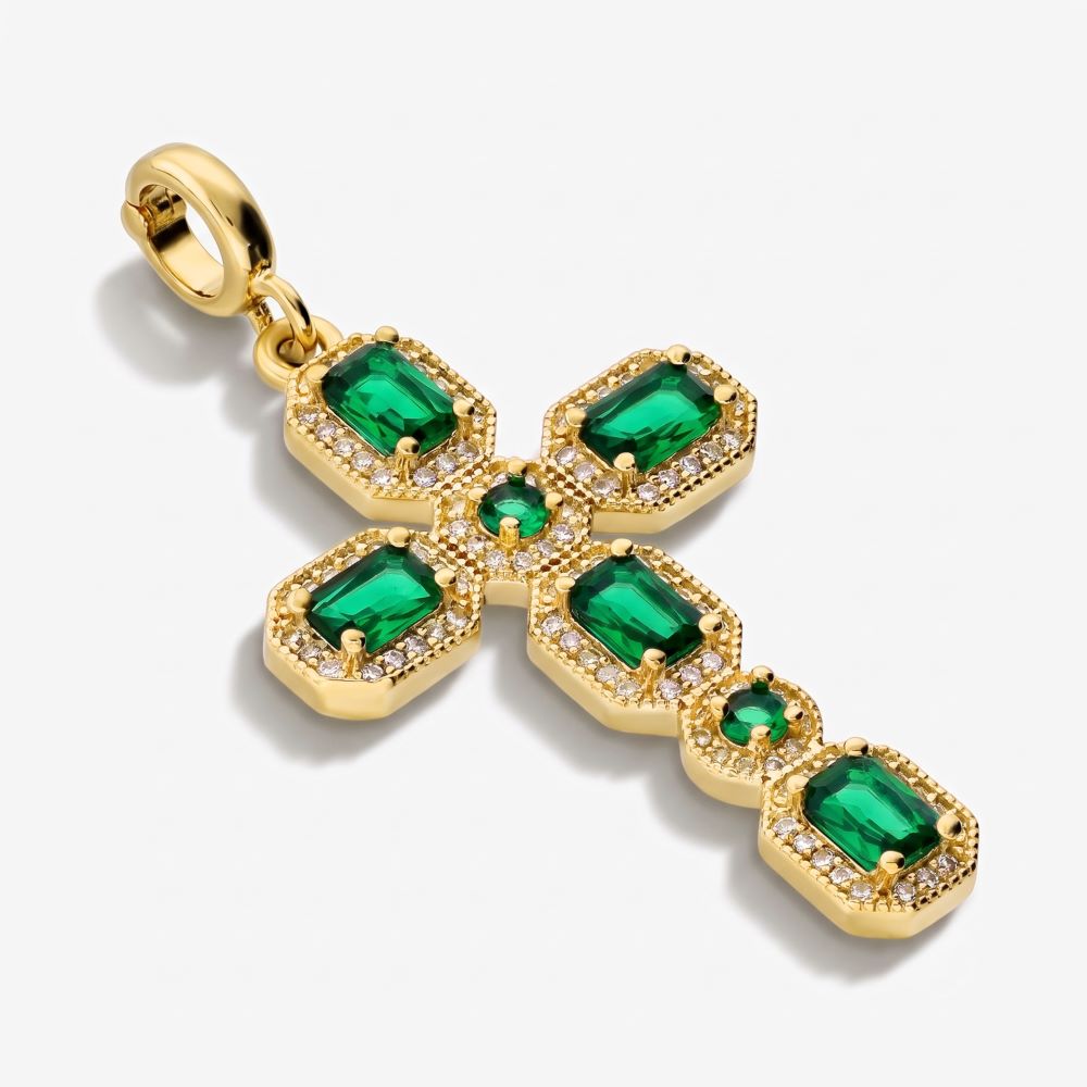 Italian Look of Emeralds and Diamonds Cross Enhancer