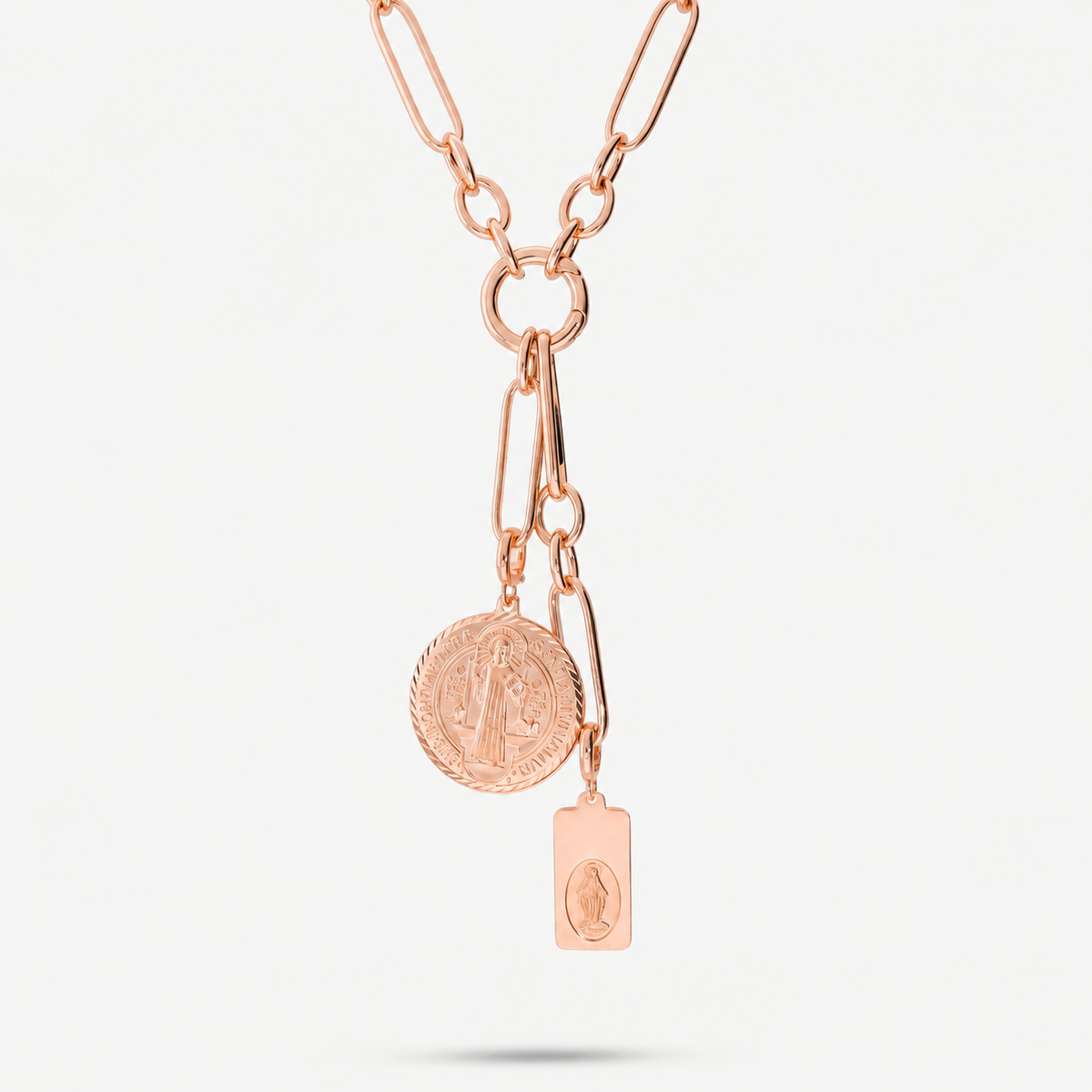 Italian Alternating Status Link Necklace With Center Enhancer and 2 extenders