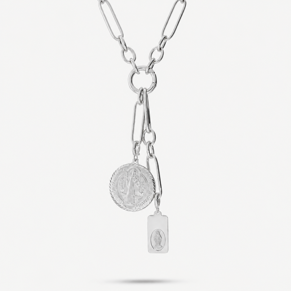 Italian Alternating Status Link Necklace With Center Enhancer and 2 extenders