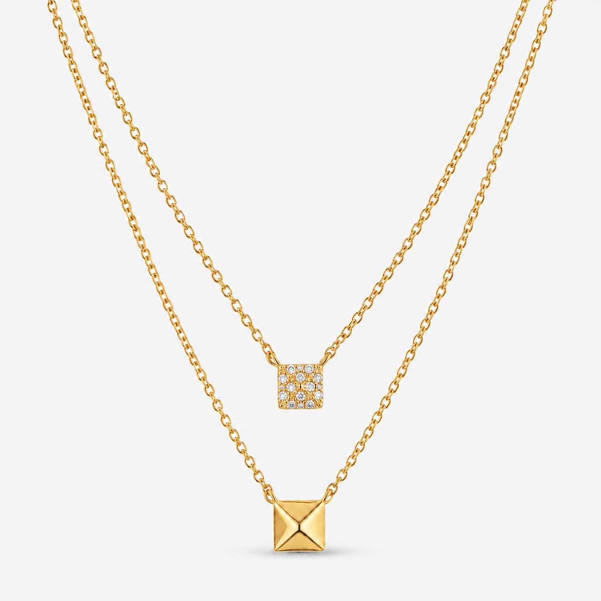 Italian Couture Inspired Pave' Double Strand Pyramid Necklace