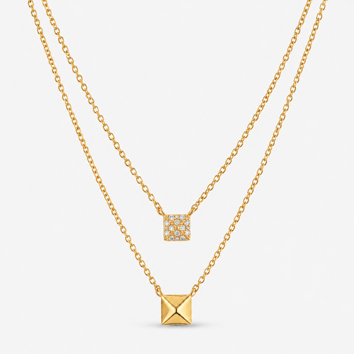 Italian Couture Inspired Pave' Double Strand Pyramid Necklace