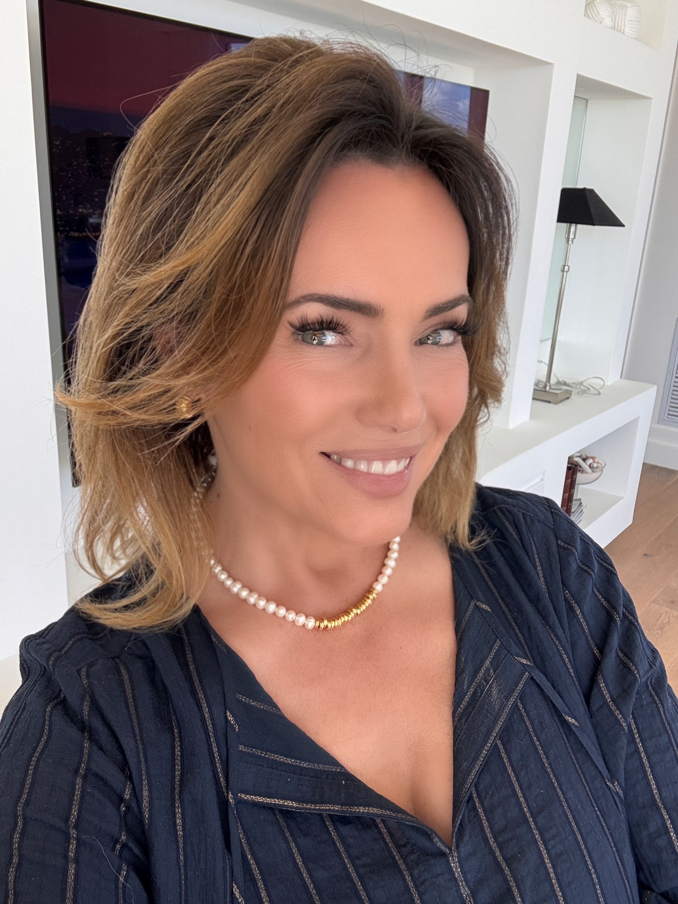 Italian Freshwater Pearl Necklace With Center Rings