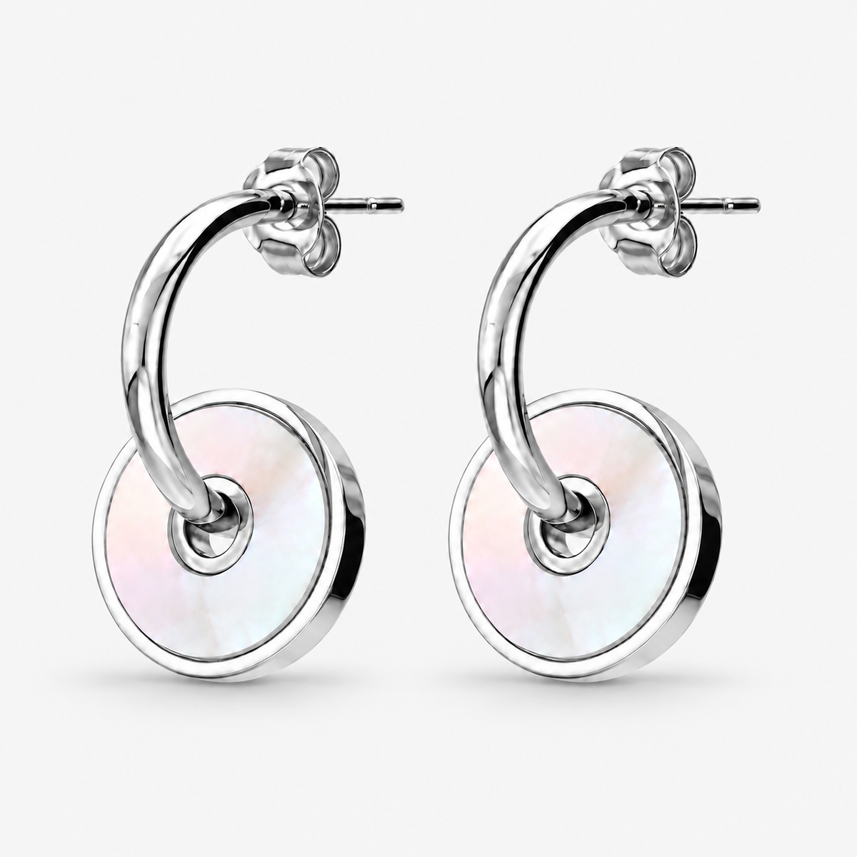 Italian Hoop Earrings with Mother of Pearl Discs