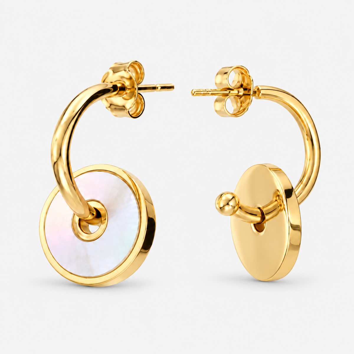 Italian Hoop Earrings with Mother of Pearl Discs