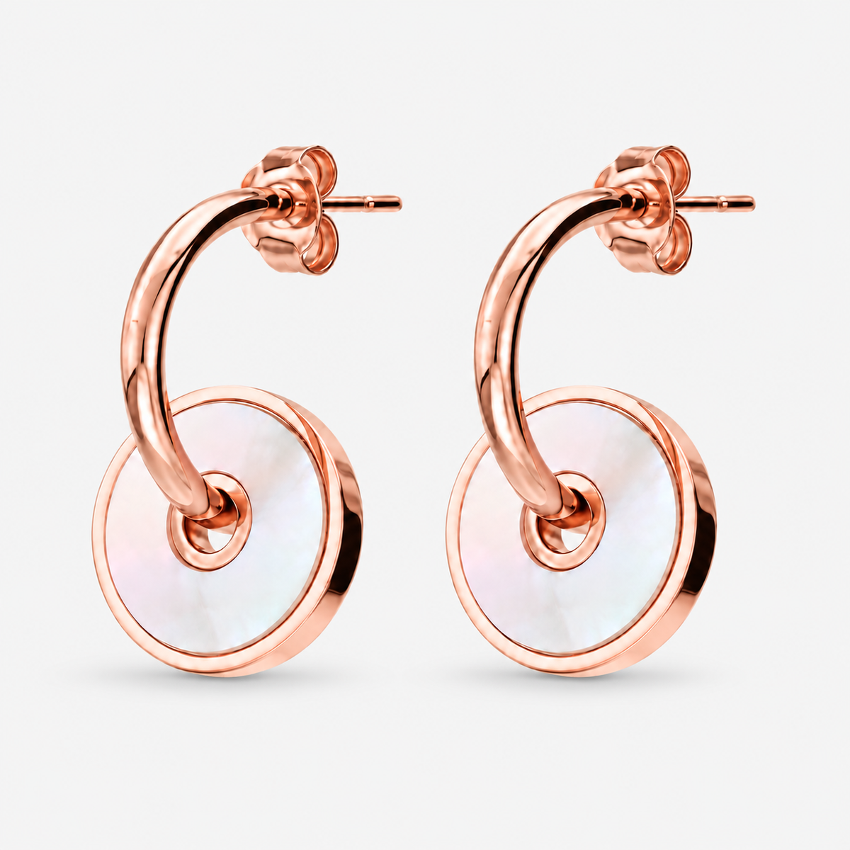 Italian Hoop Earrings with Mother of Pearl Discs