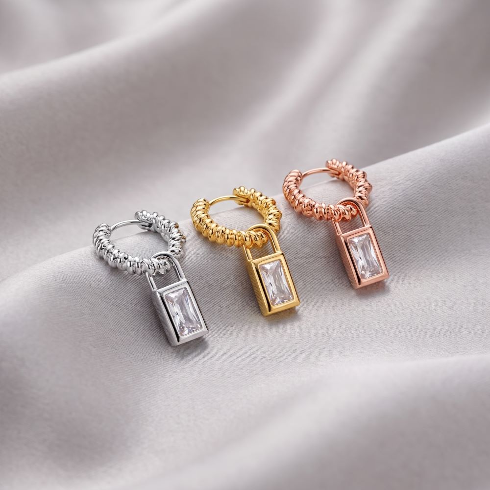 Italian Rope Style Hoop With Stone Charm