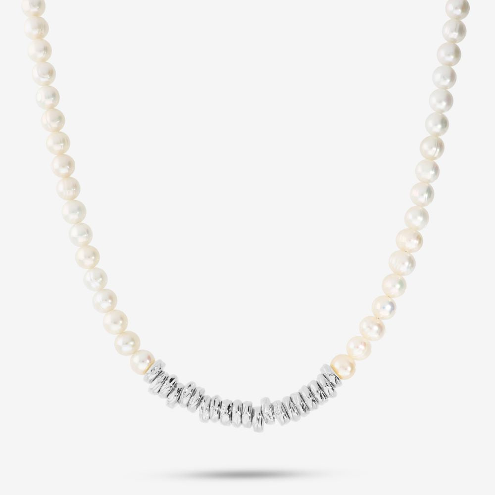 Italian Freshwater Pearl Necklace With Center Rings