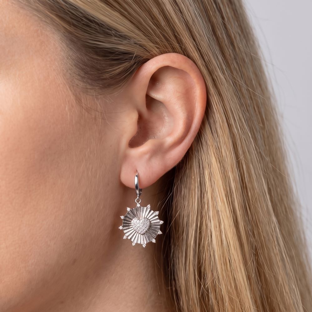 Italian Sunburst With Pave Heart Earrings