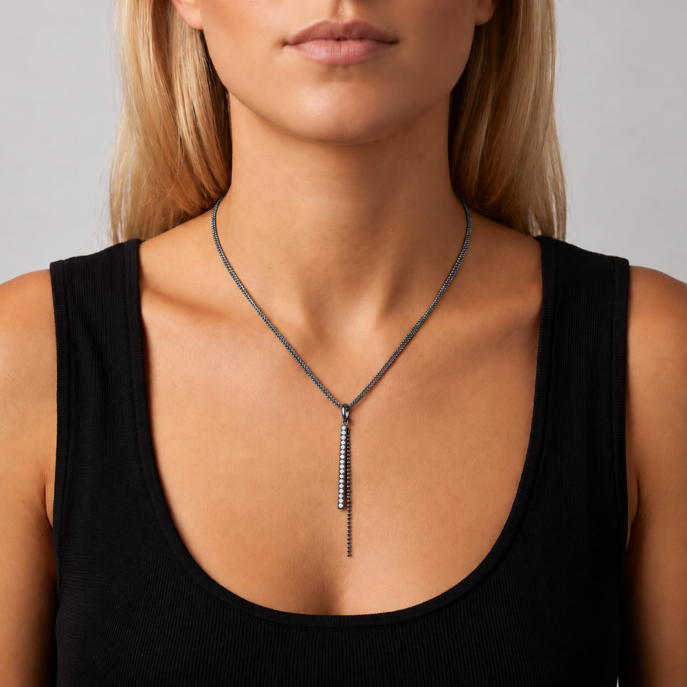 Italian Long Stone and Bead Chain Pendant/Enhancer