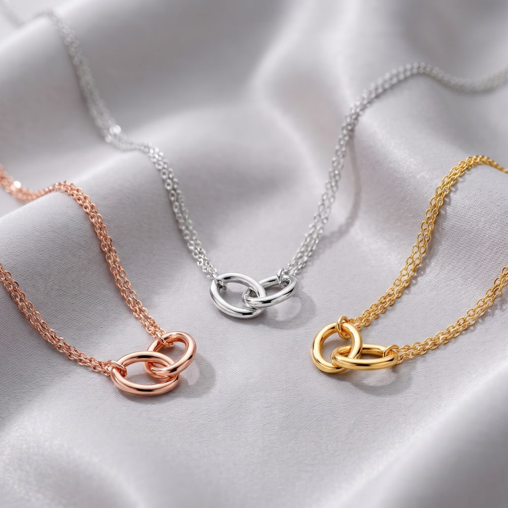 Italian Fine Double Chain Necklace With Interlocking Rings