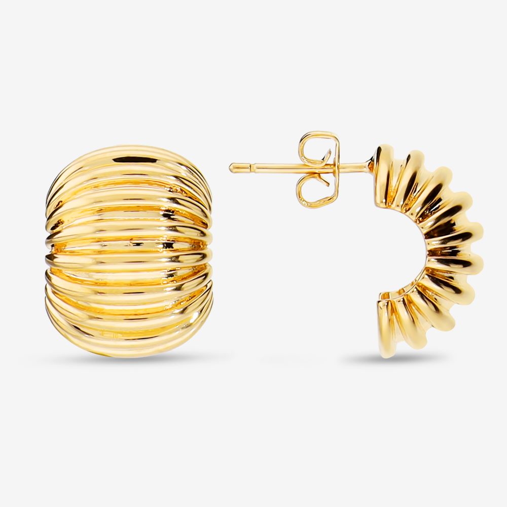Italian Look of Fine Ribbed Huggie Earrings