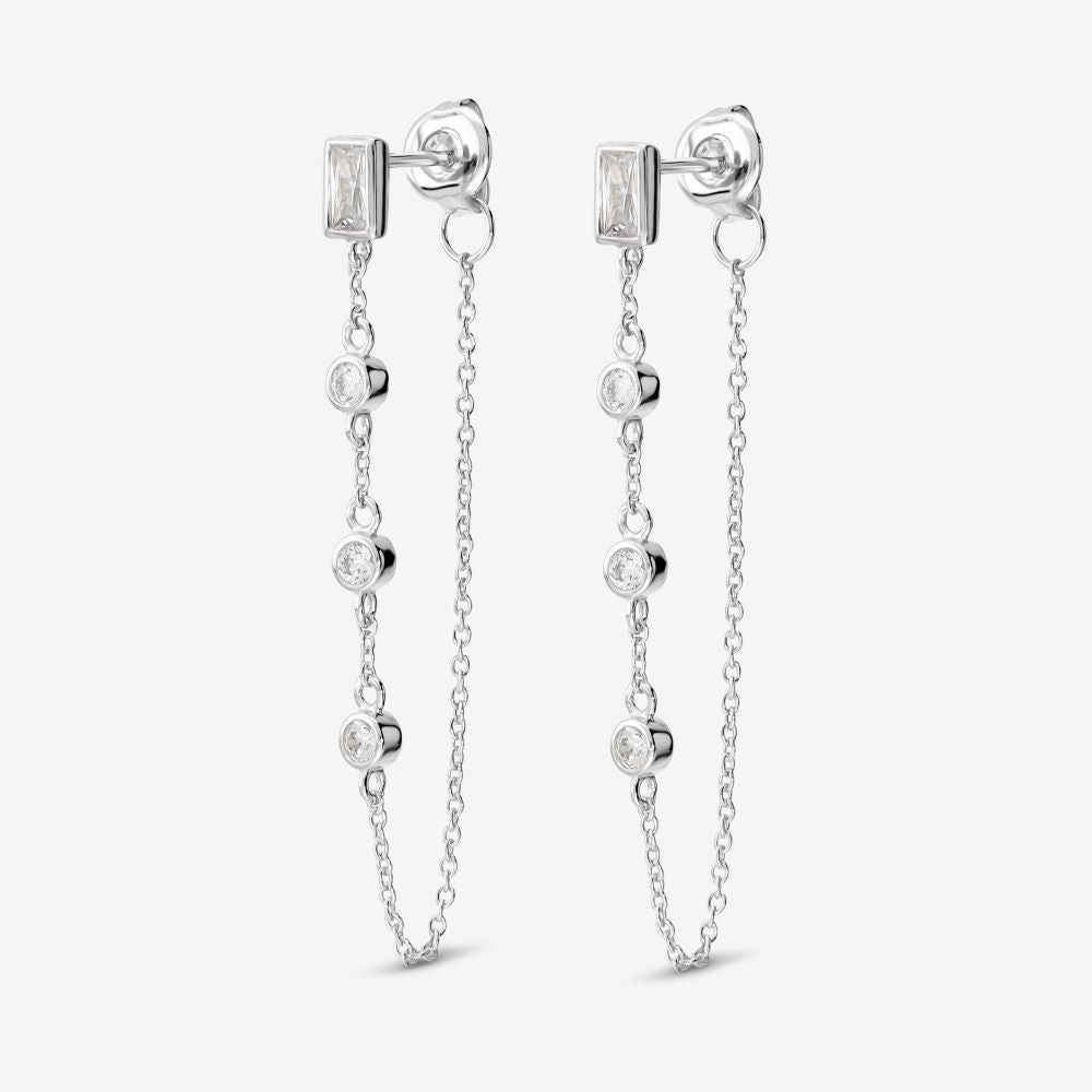 Italian Chain Earrings With Scattered Stones