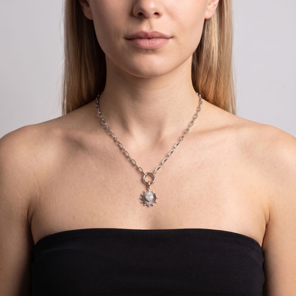 Italian Sunburst With Pave Heart Pendant/Enhancer