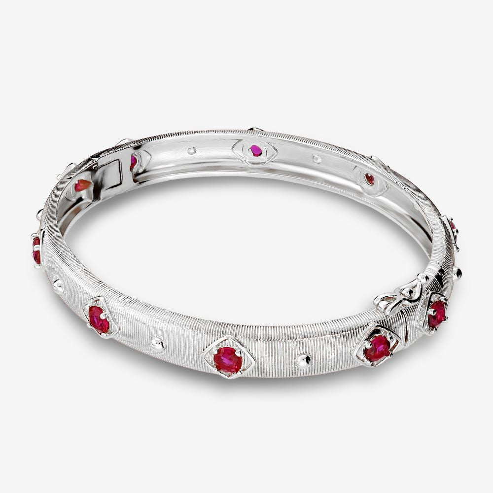 Italian Handmade Couture Texture Luxury Bangle With Stones, White