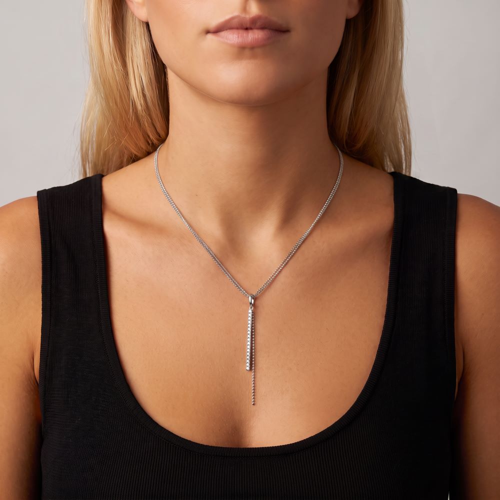 Italian Long Stone and Bead Chain Pendant/Enhancer