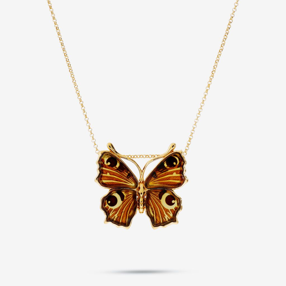 Italian Handmade Genuine Amber Butterfly Necklace