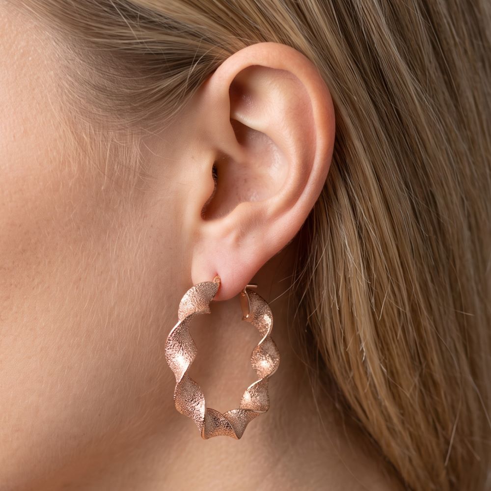 Italian Puntinato Ribbon Twist 1.5" Hoop Earrings