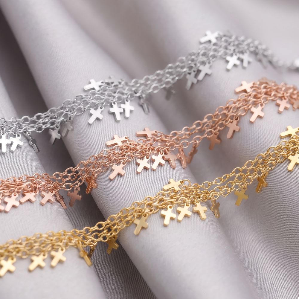 Italian Handmade Triple Strand Petite Cross Necklace