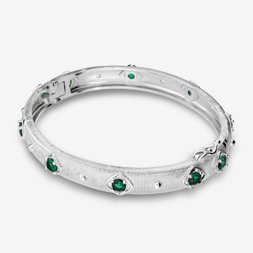 Italian Handmade Couture Texture Luxury Bangle With Stones, White