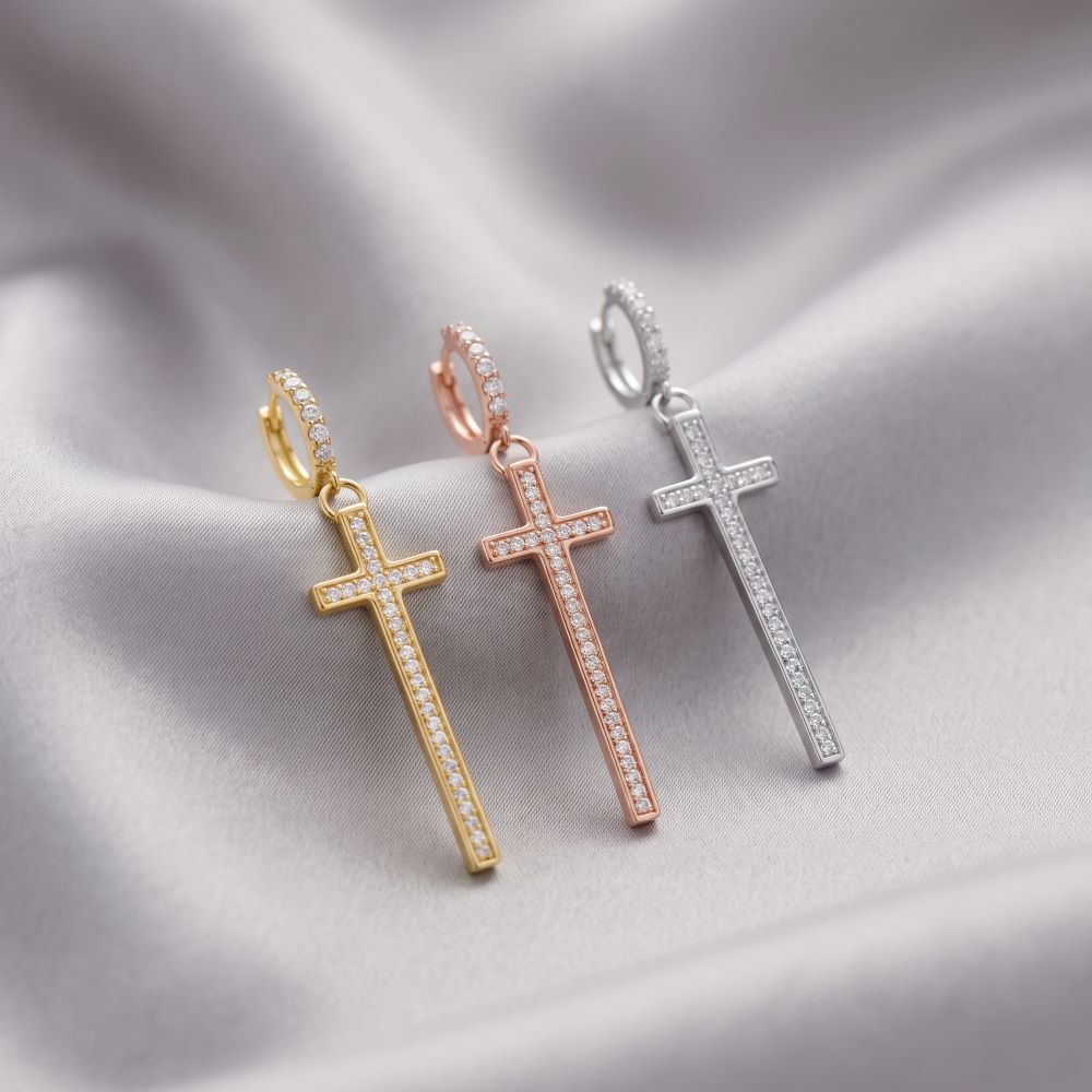 Italian Long Cross Stone Earrings