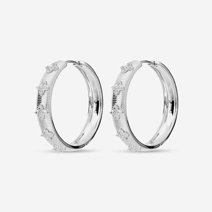 Italian Handmade Couture Texture Luxury Hoop Earrings With Stones