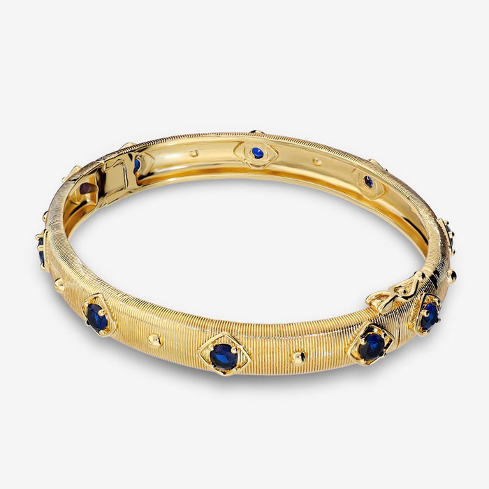Italian Handmade Couture Texture Luxury Bangle With Stones, Yellow