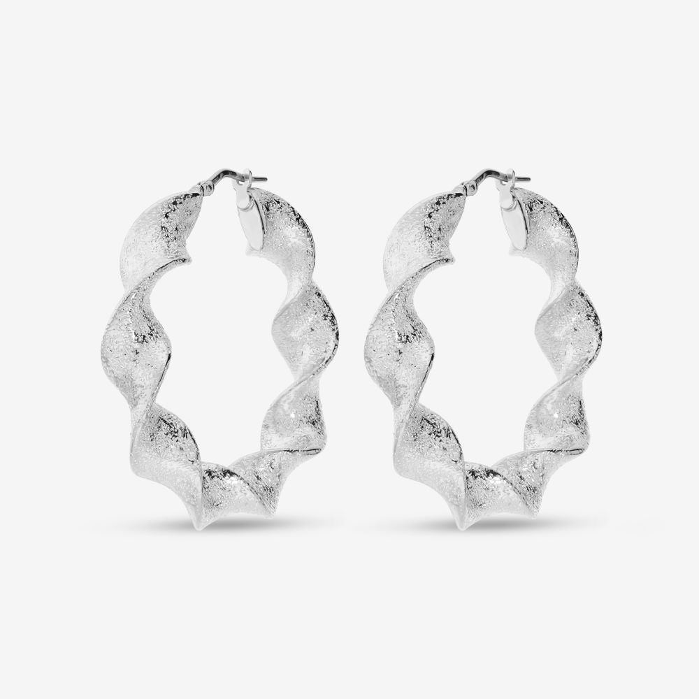 Italian Puntinato Ribbon Twist 1.5" Hoop Earrings