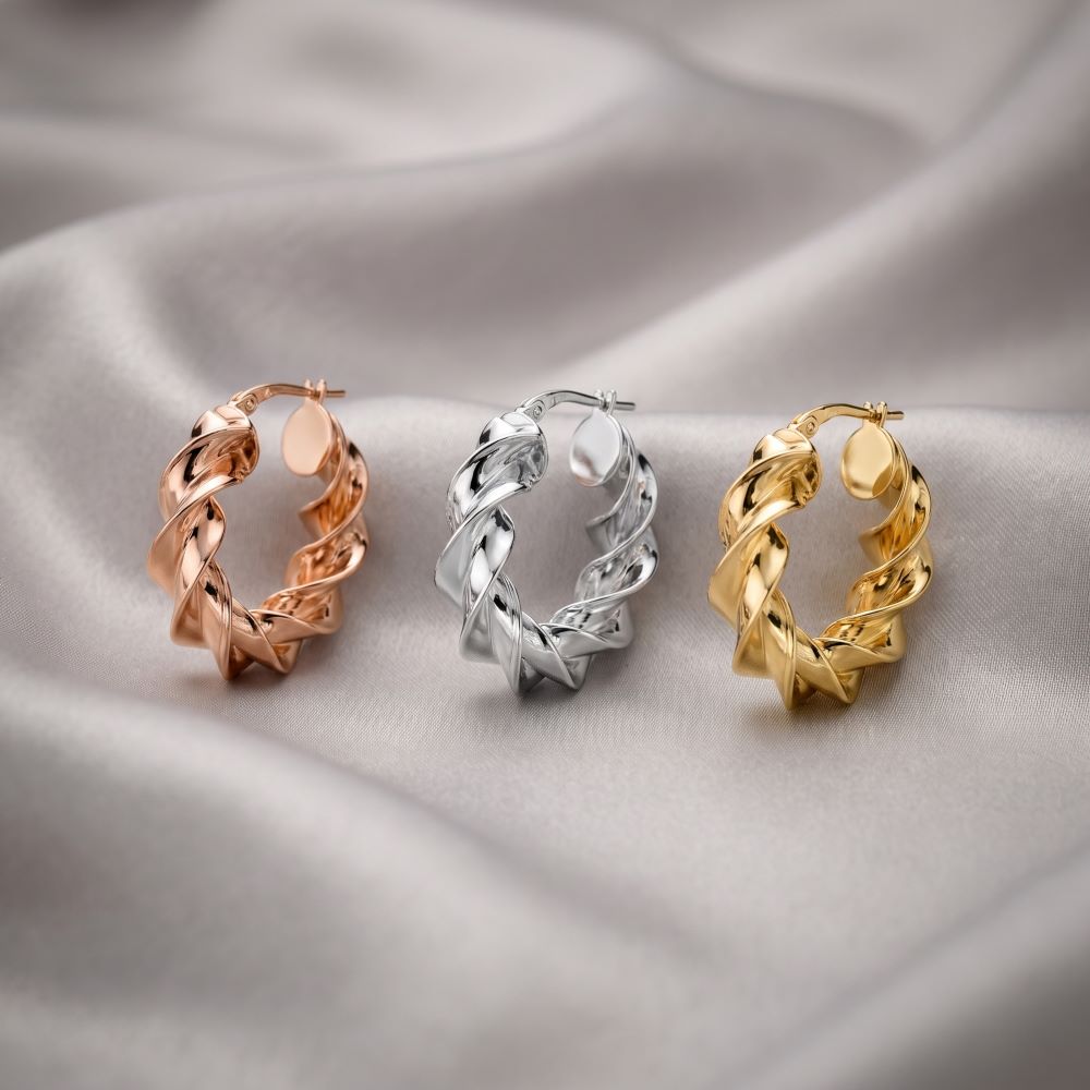 Italian Luxury Twist Hoop Earrings, 1"