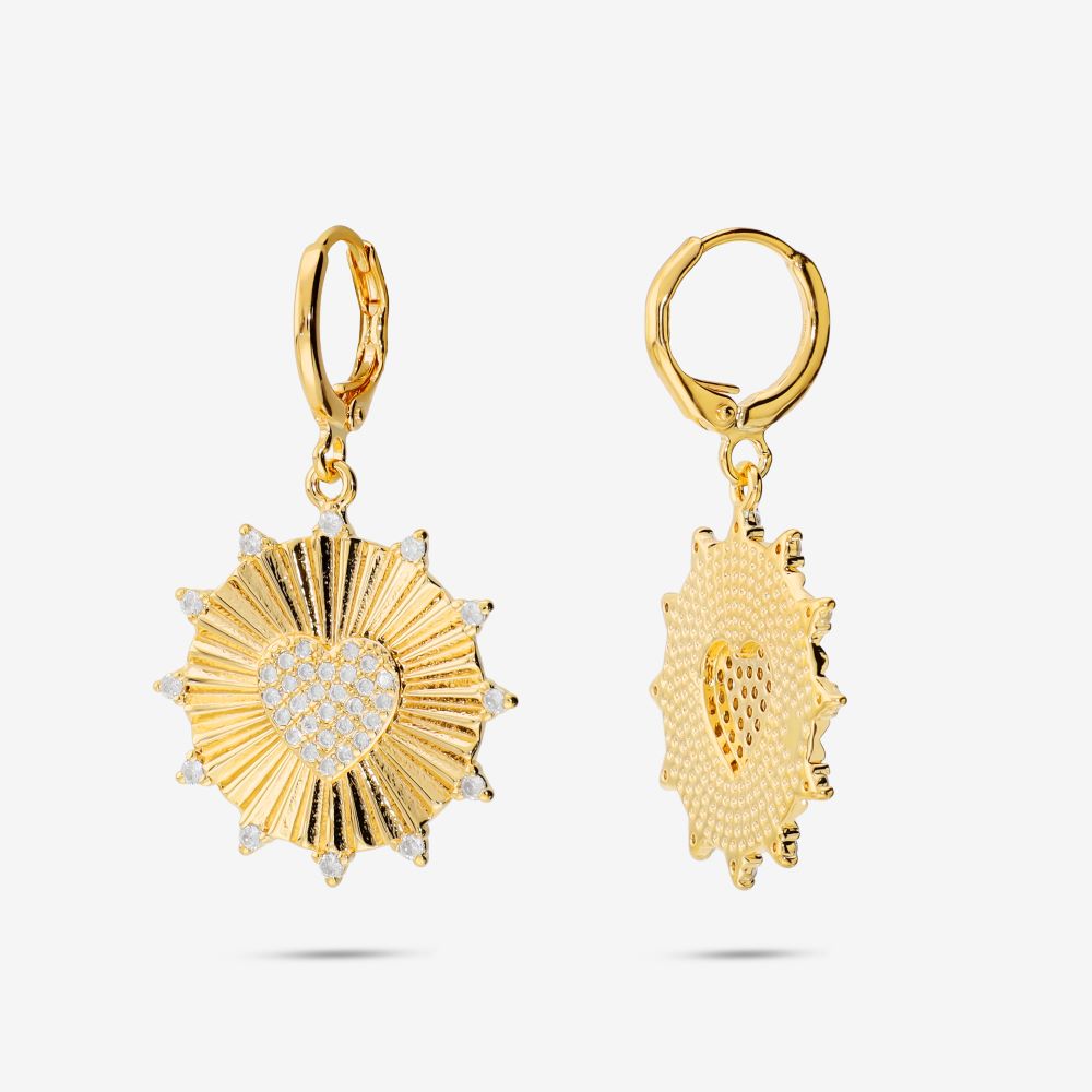 Italian Sunburst With Pave Heart Earrings