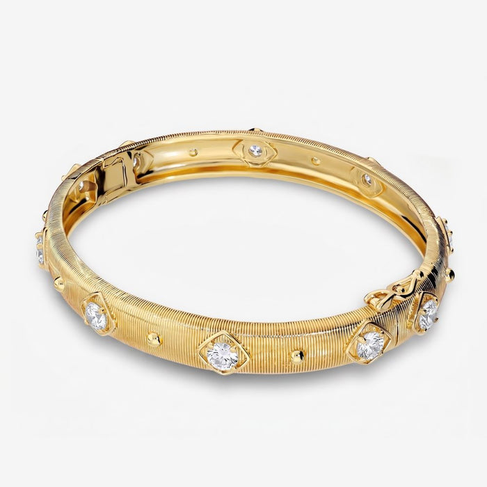 Italian Handmade Couture Texture Luxury Bangle With Stones, Yellow