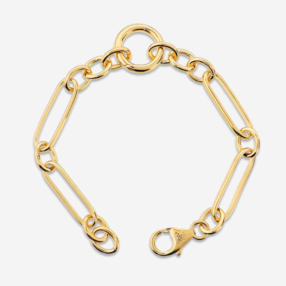 Italian Handmade Alternating Status Link With Center Ring Bracelet