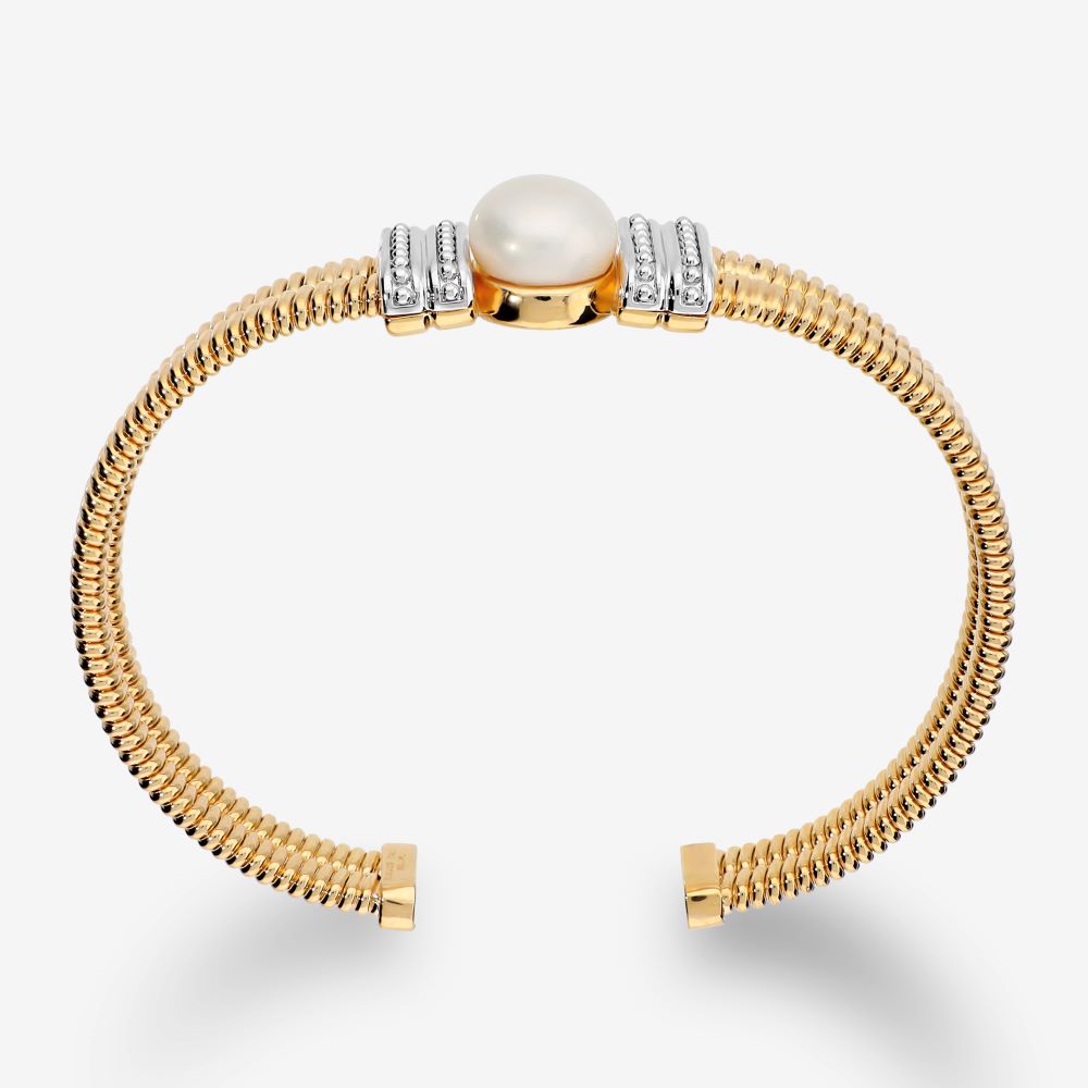 Italian Couture Inspired Cuff With Pearl, Two-Tone