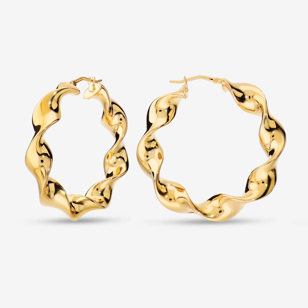 Italian Lucente Ribbon Twist 1.5" Hoop Earrings