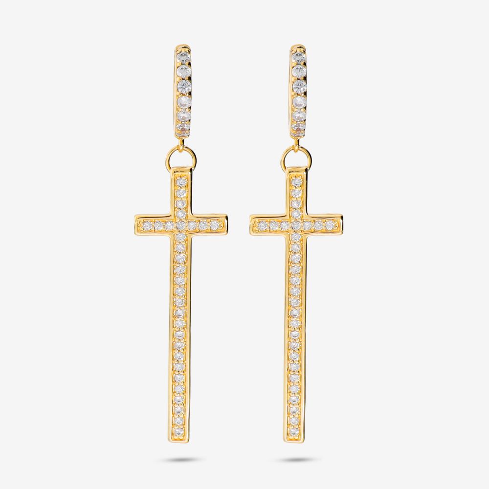 Italian Long Cross Stone Earrings