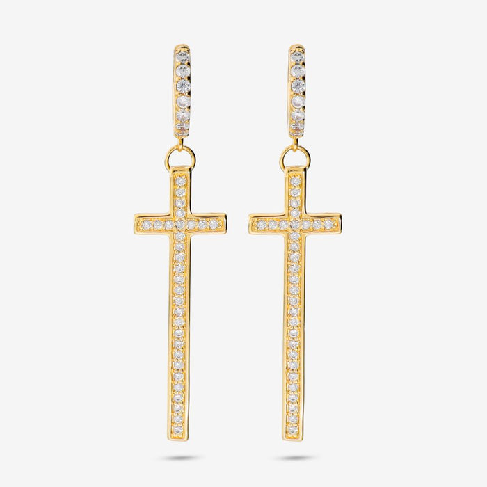 Italian Long Cross Stone Earrings