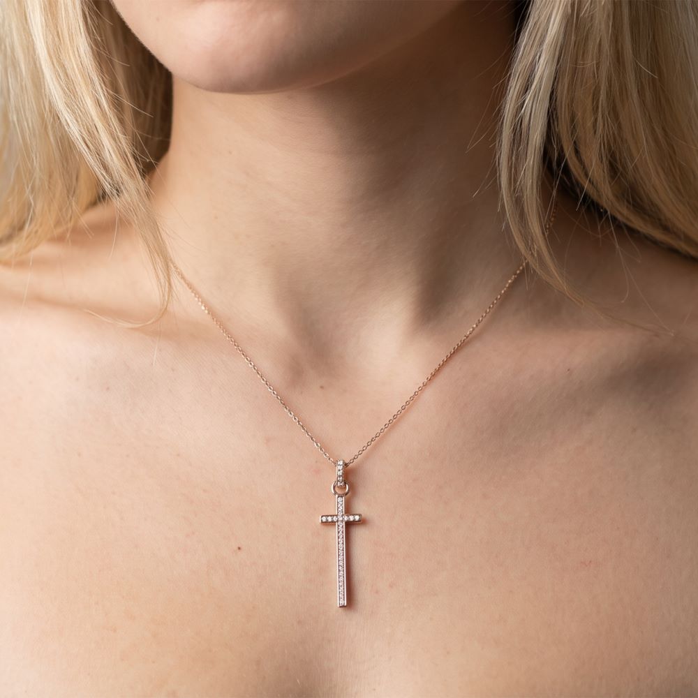Italian Long Stone Cross Pendant With Chain