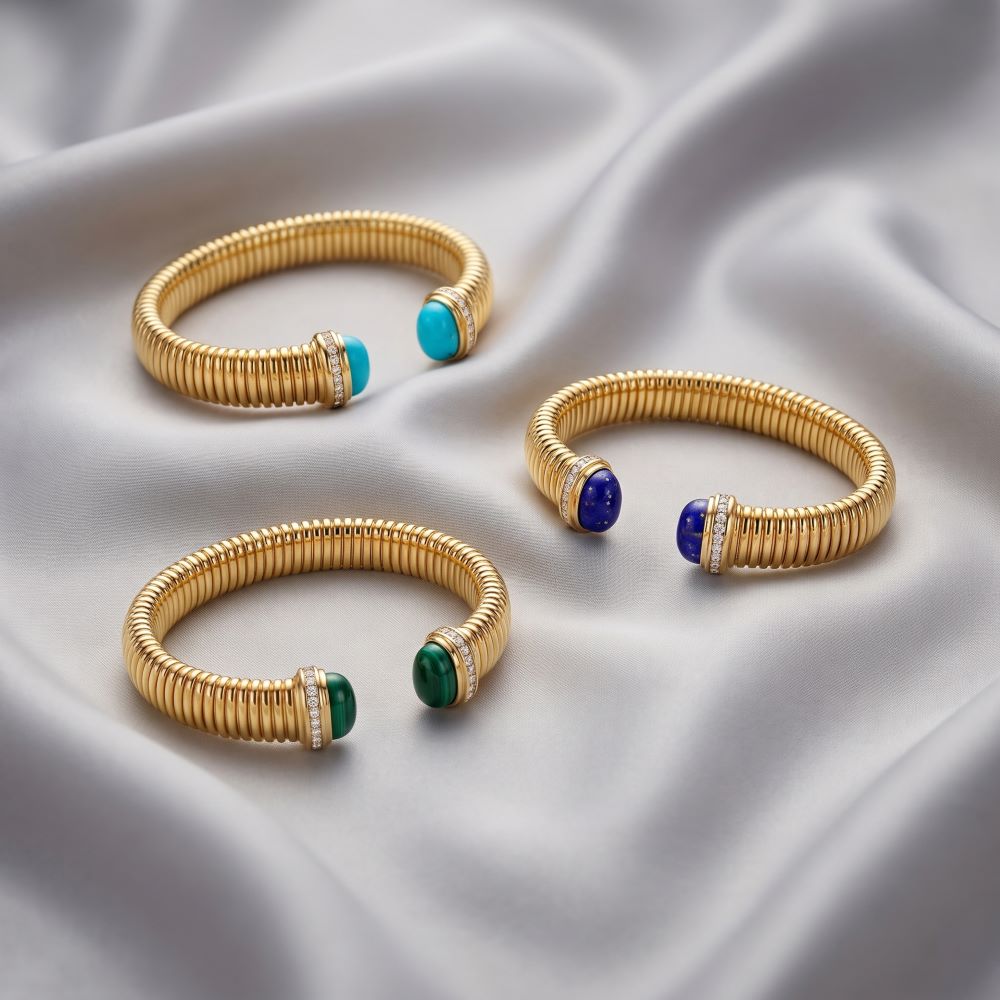 Tubogas Cuff Bangle With Stone & Cz