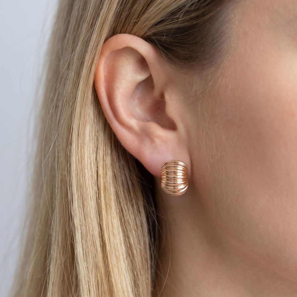 Italian Look of Fine Ribbed Huggie Earrings