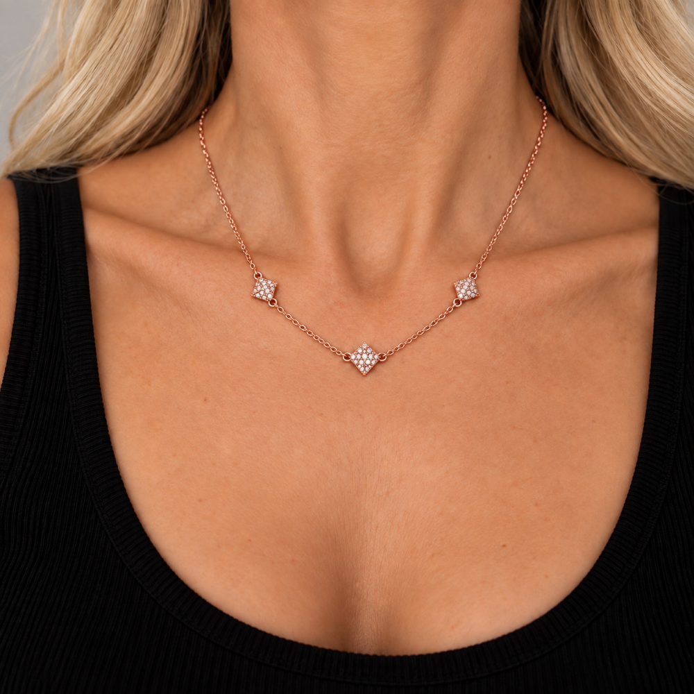 Italian Couture Inspired  Pave' Triple Pyramid Necklace