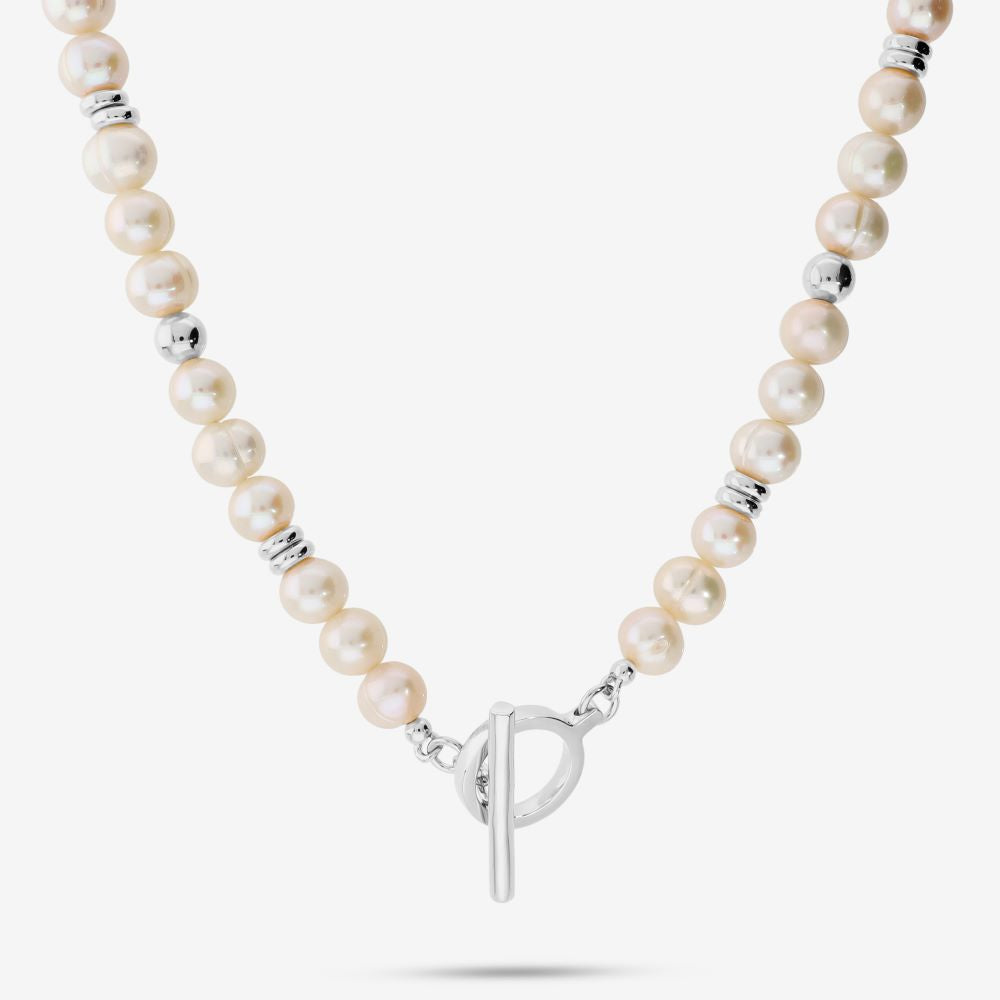 Italian Oval Pearl Necklace With T-Bar