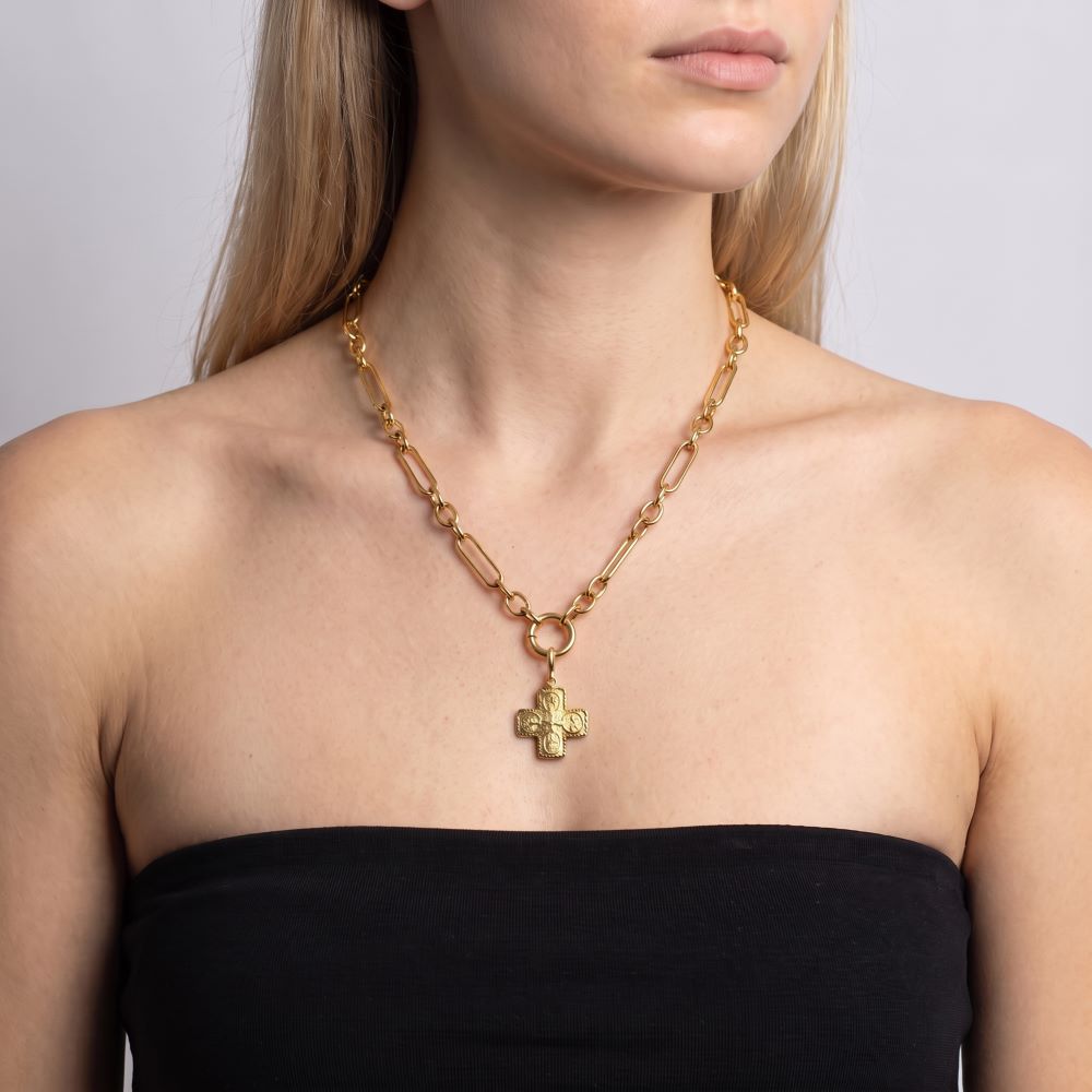Italian Alternating Status Link Necklace With Center Enhancer and 2 extenders