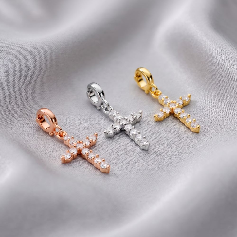 Italian Classic Stone Cross Pendant With Enhancer